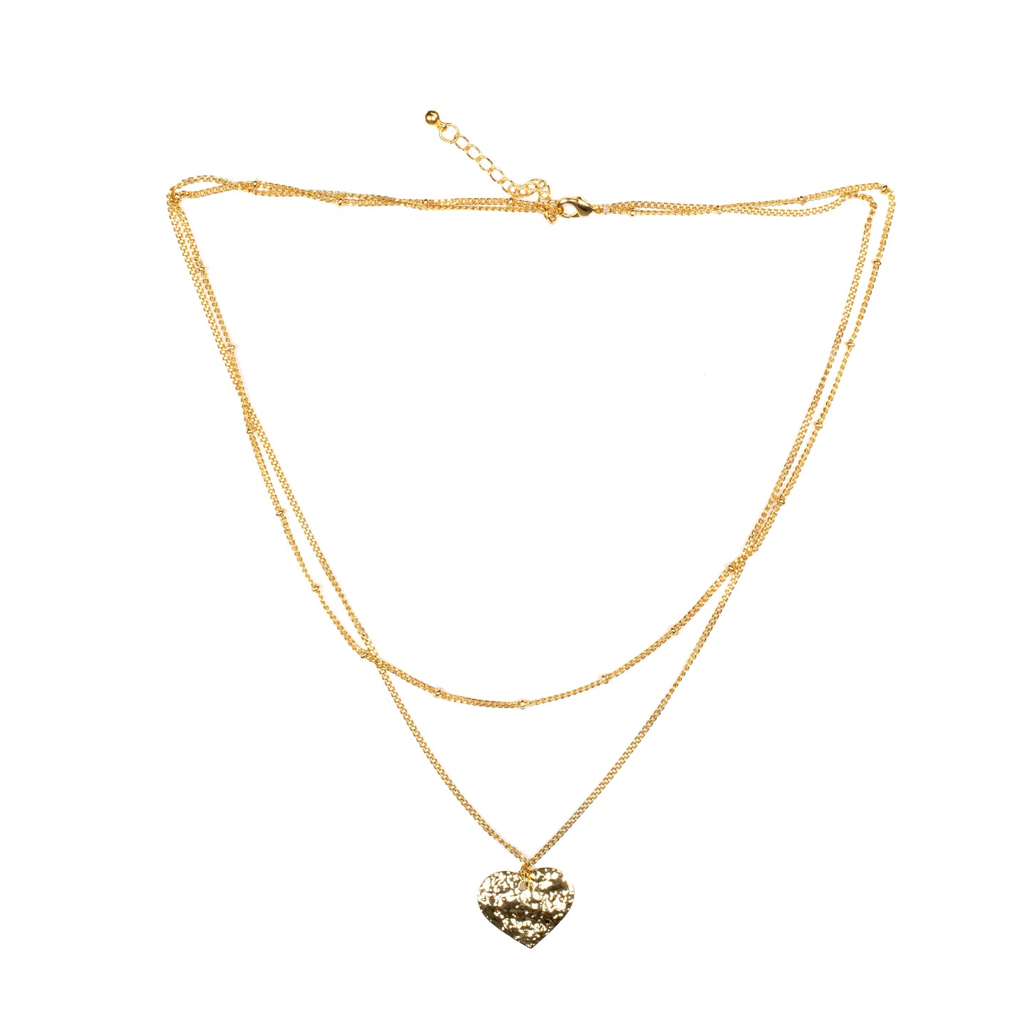 Double Strand Heart Necklace- Gold Plate