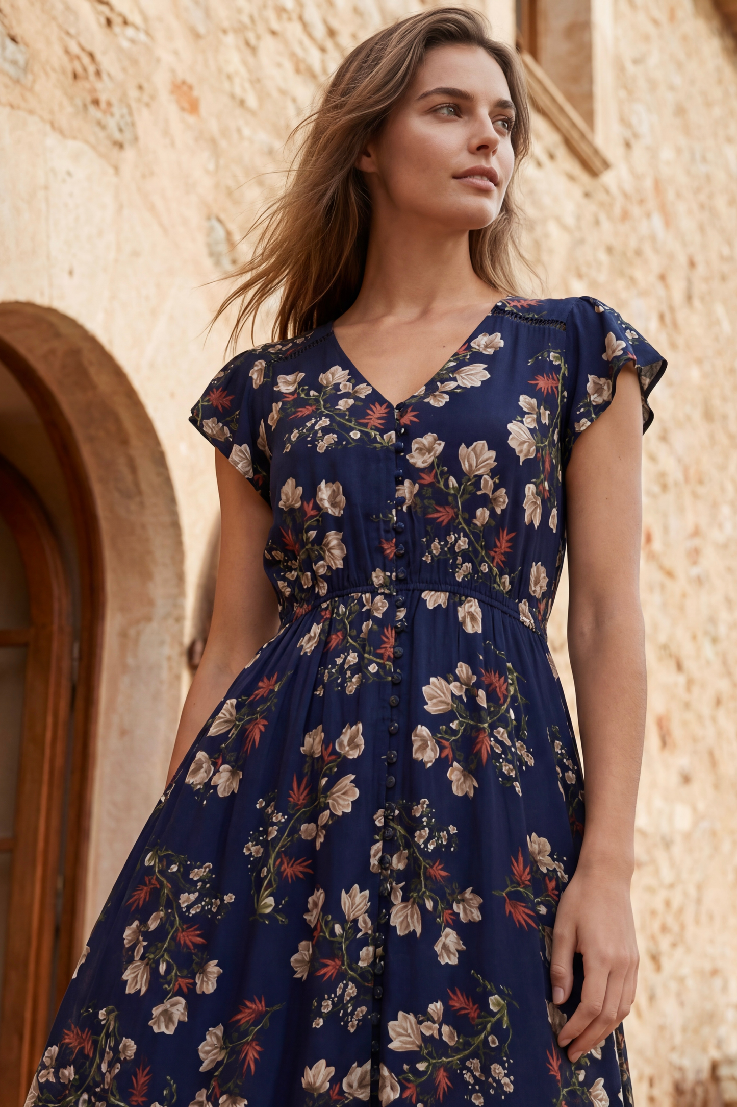 Garance Floral Button-Front Midi Dress