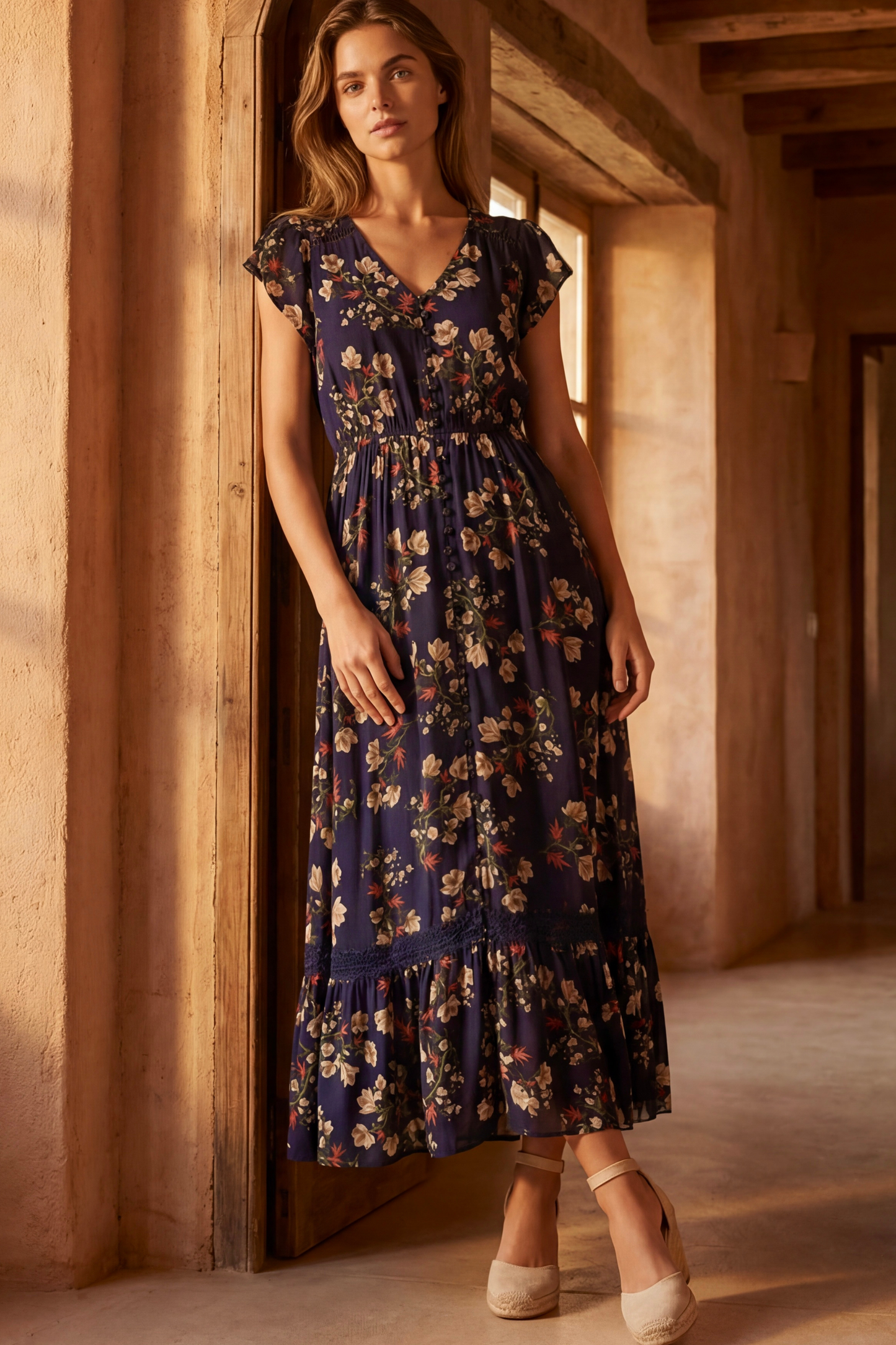 Garance Floral Button-Front Midi Dress