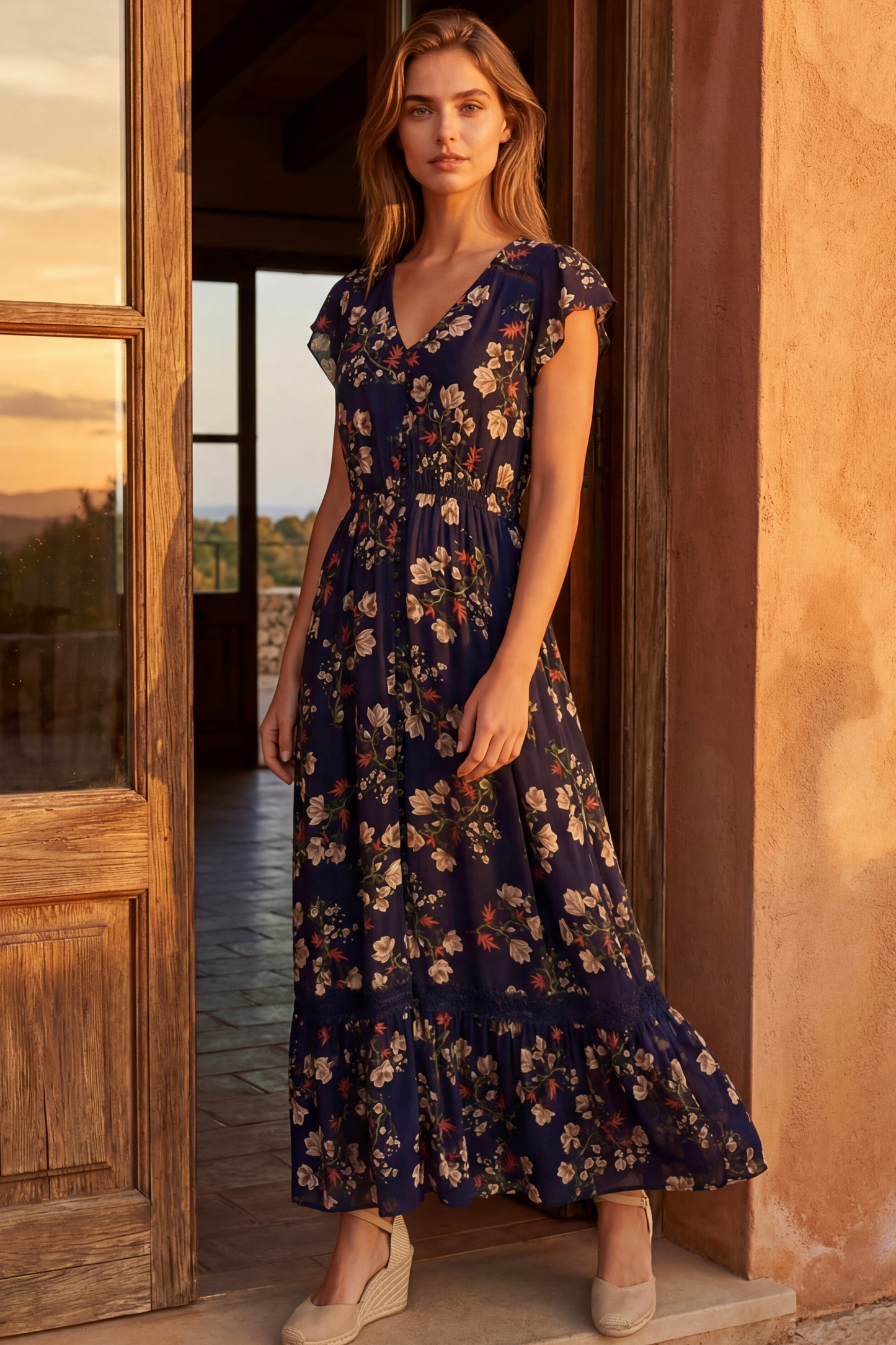 Garance Floral Button-Front Midi Dress