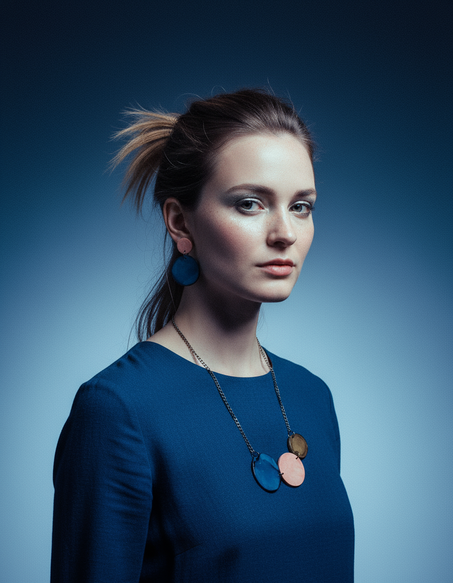 Three Circle Necklace in Denim Blue, Dusty Pink & Grey