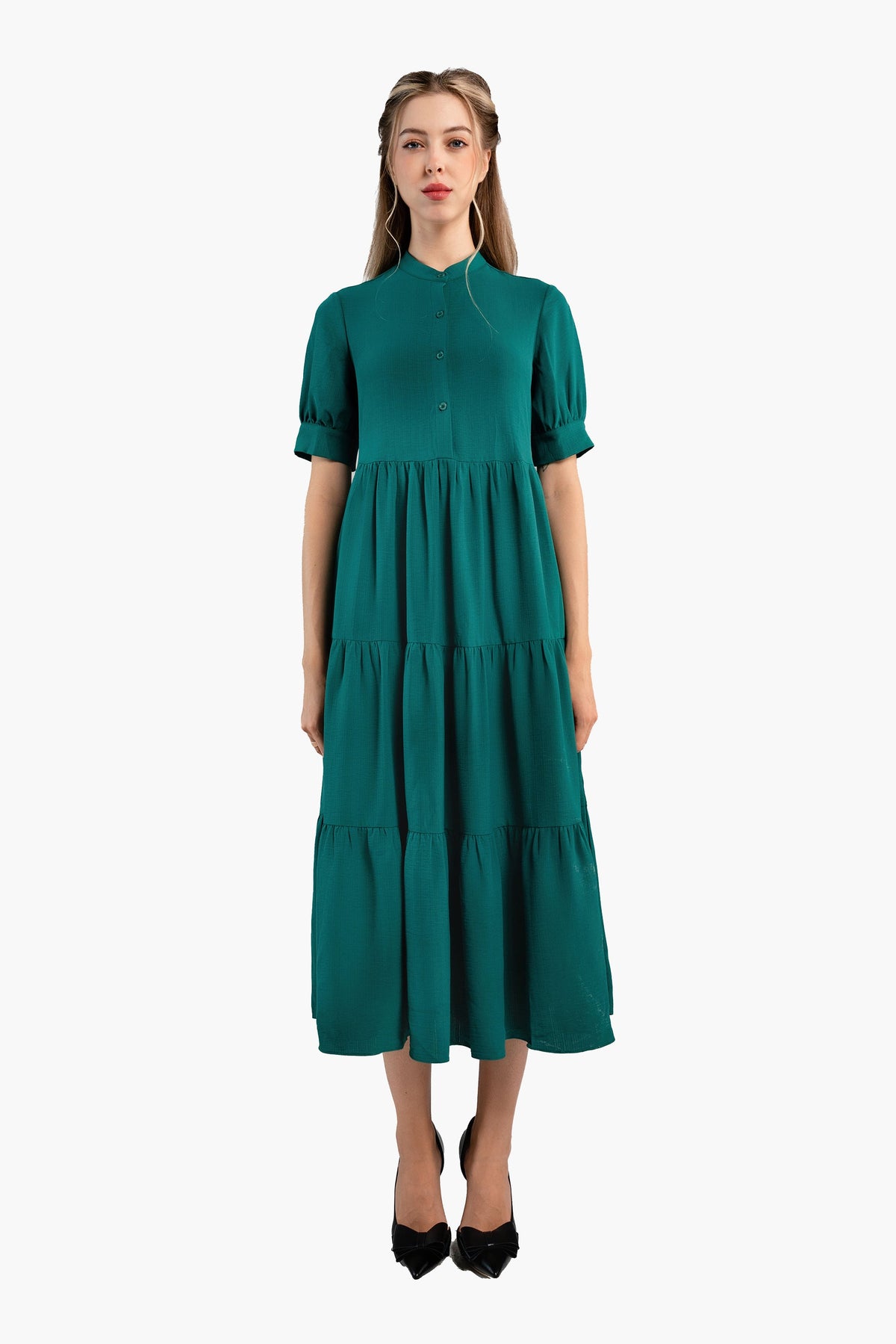 Emerald Green Tiered Midi Dress
