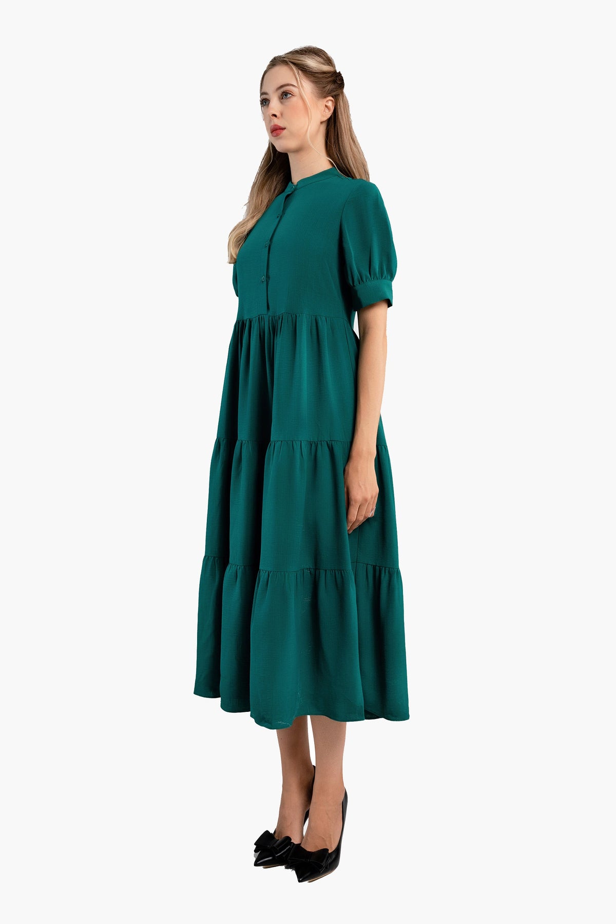 Emerald Green Tiered Midi Dress