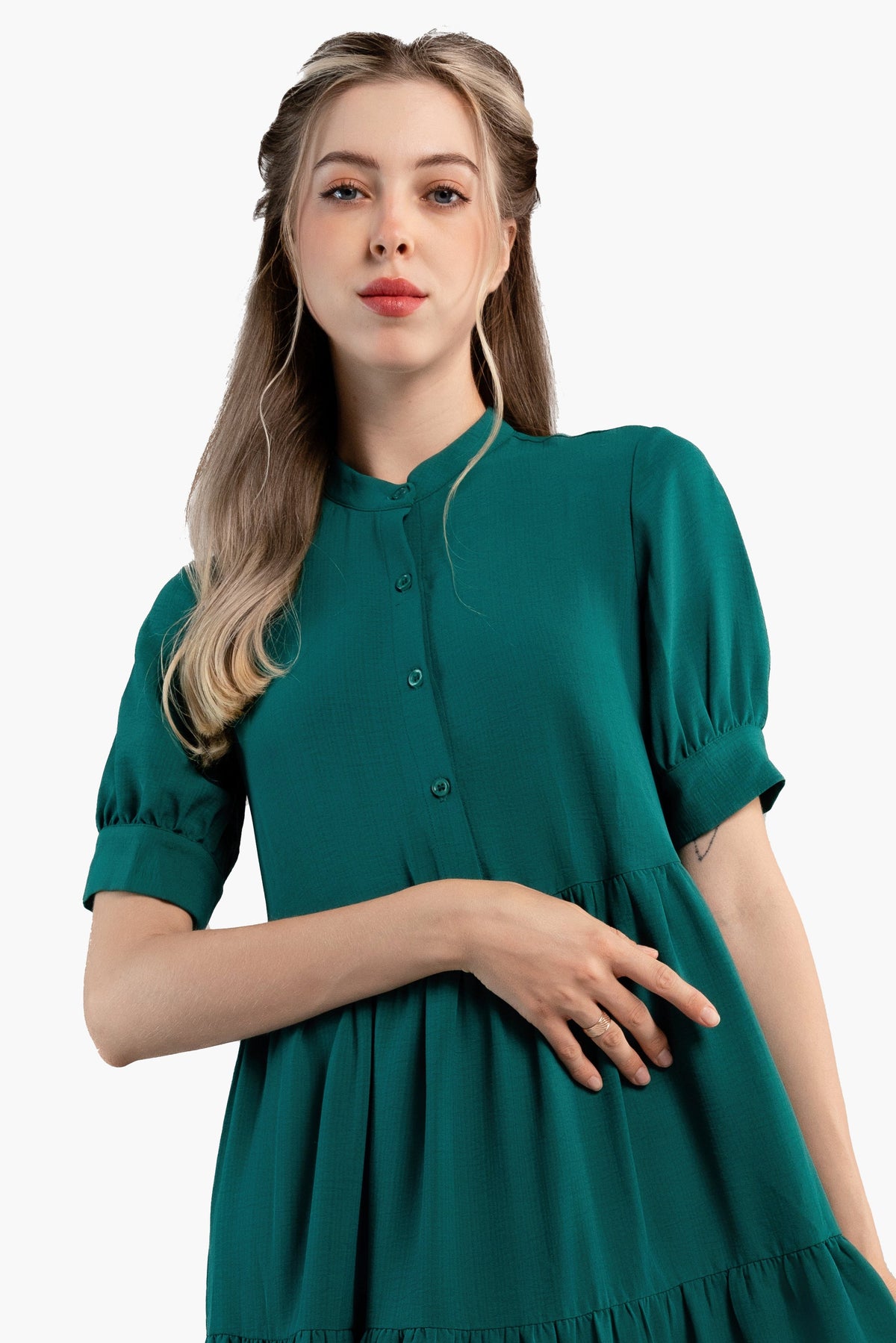 Emerald Green Tiered Midi Dress