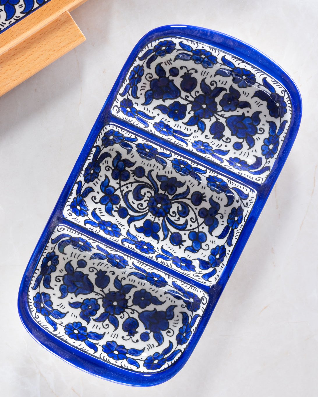 Triple Dip Platter – Hand-Painted Palestinian Ceramic