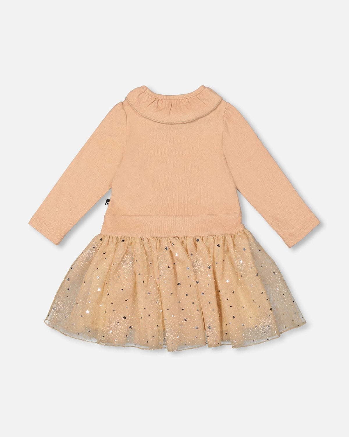 Bi-Material Dress With Glittering Skirt Beige