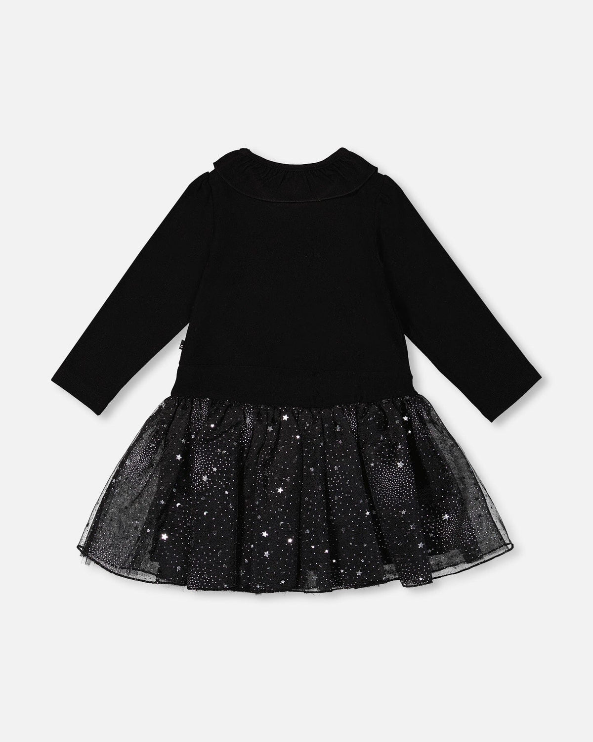 Bi-Material Dress With Glittering Skirt Black