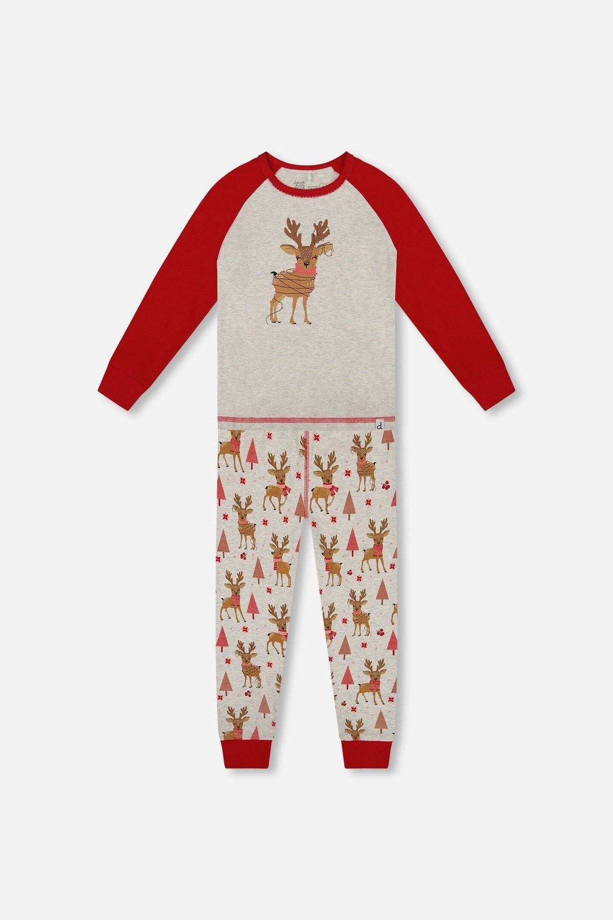 Organic Cotton Two-Piece Pajamas Beige Girly Reindeer Print
