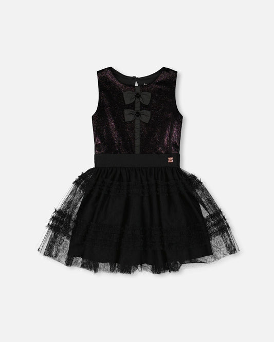 Sleeveless Bi-Material Velour And Mesh Dress Black