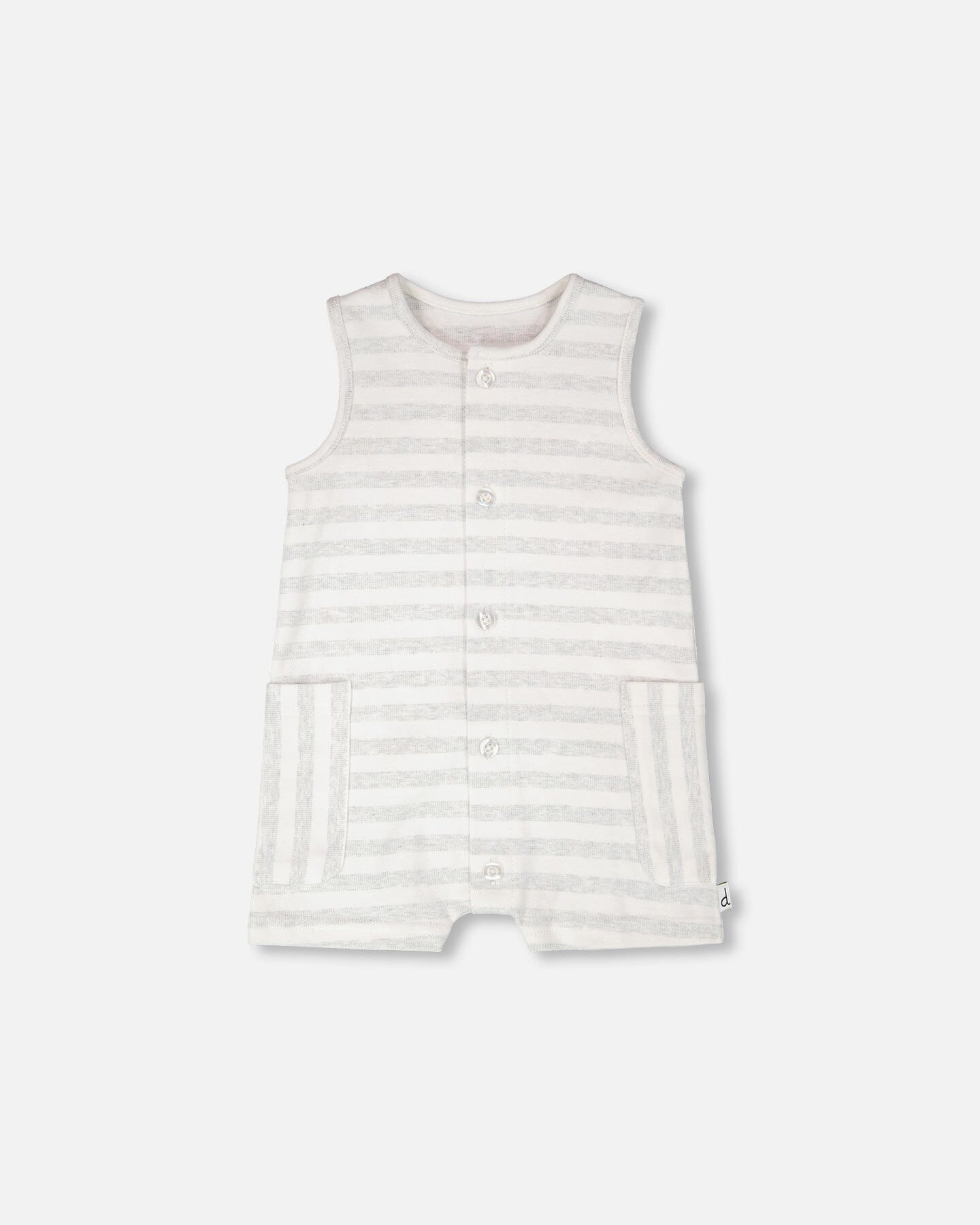 Cotton Striped Romper White And Grey Stripes