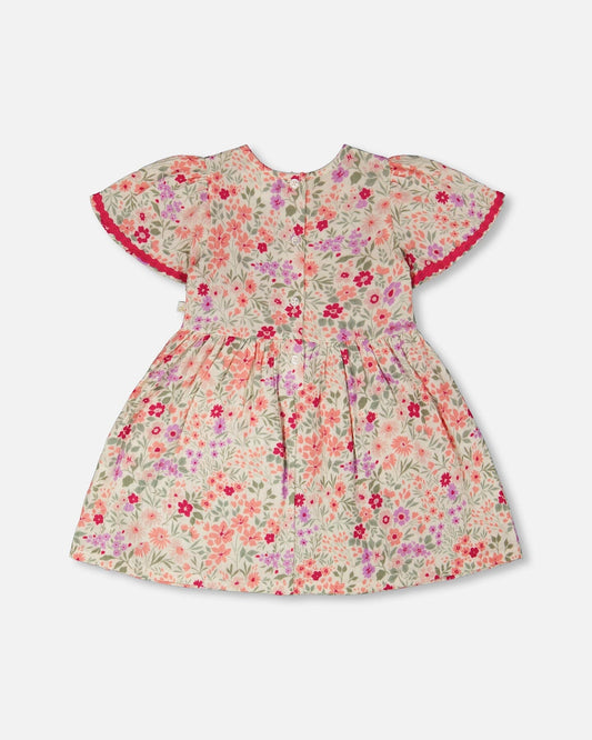 Muslin Dress Off White Printed Flowers