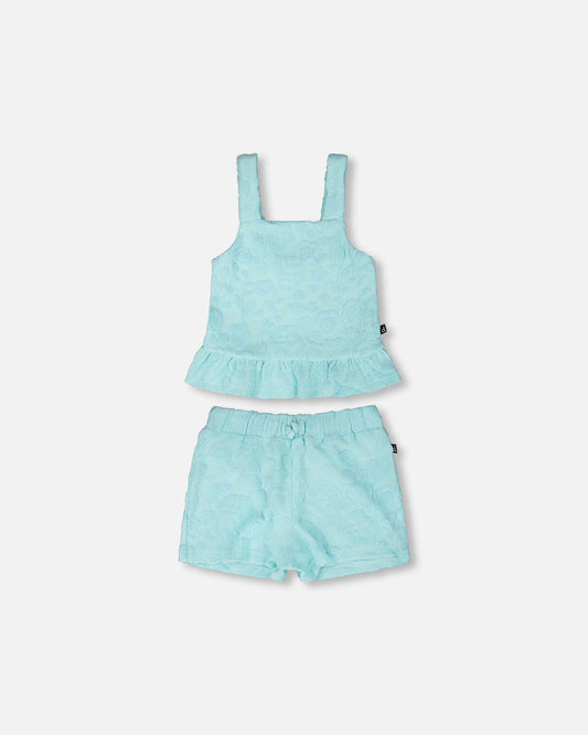Terry Tank Top With Shorts Set Light Blue