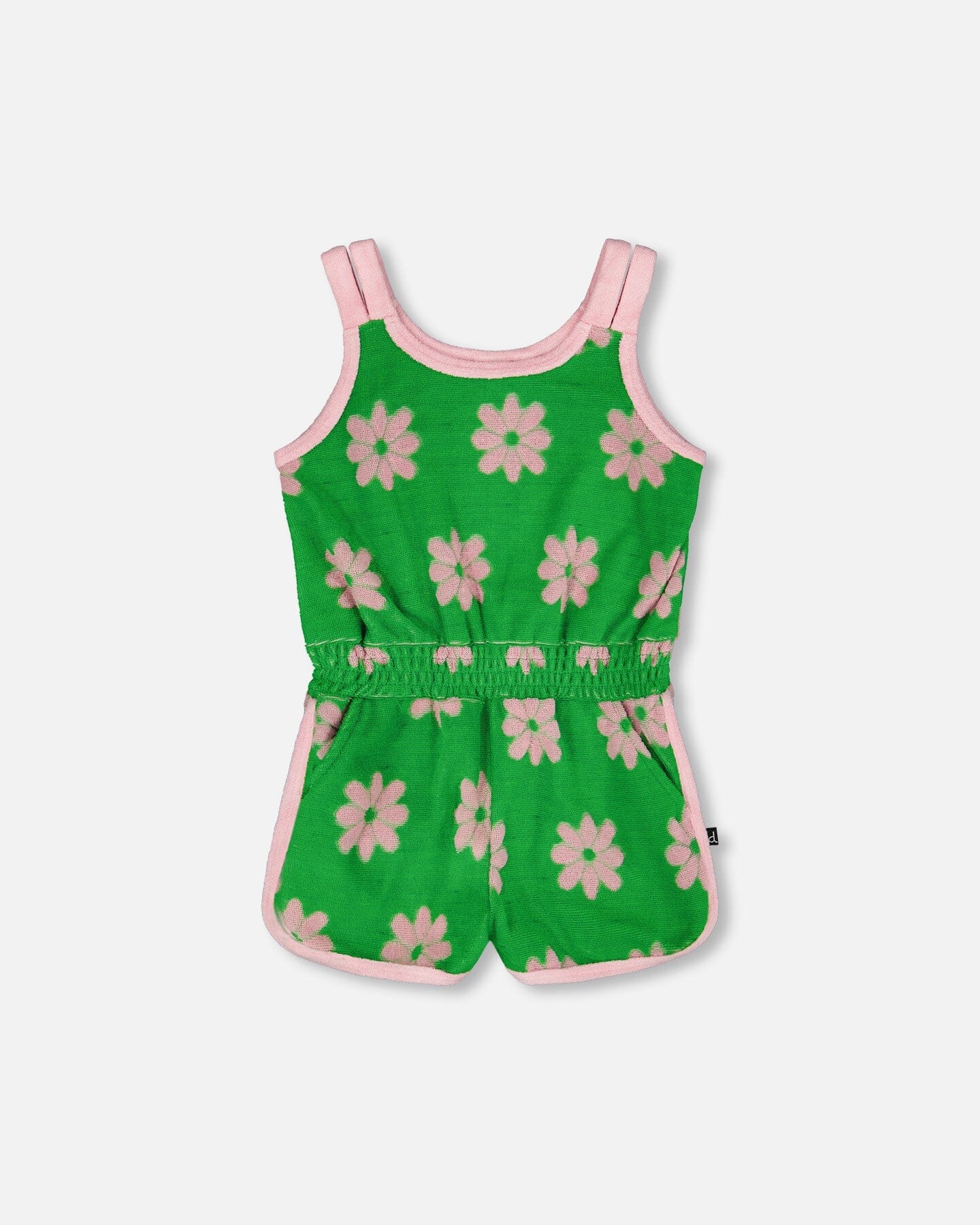 Terry Cloth Sleeveless Jumpsuit Green Printed Flowers