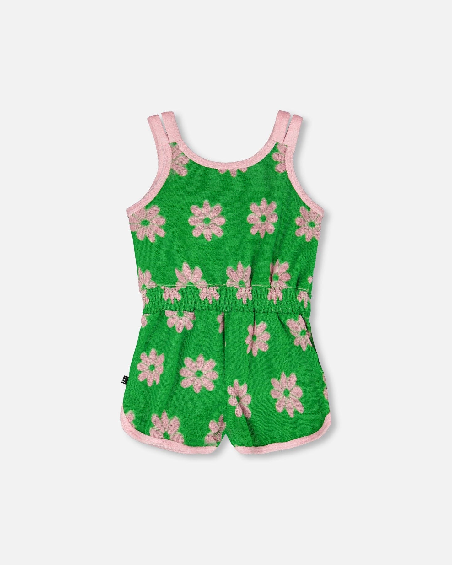 Terry Cloth Sleeveless Jumpsuit Green Printed Flowers