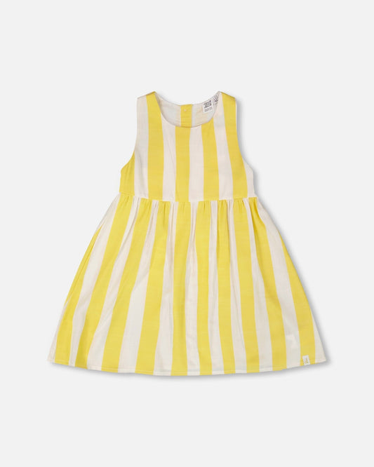 Sleeveless Dress White And Yellow Stripes