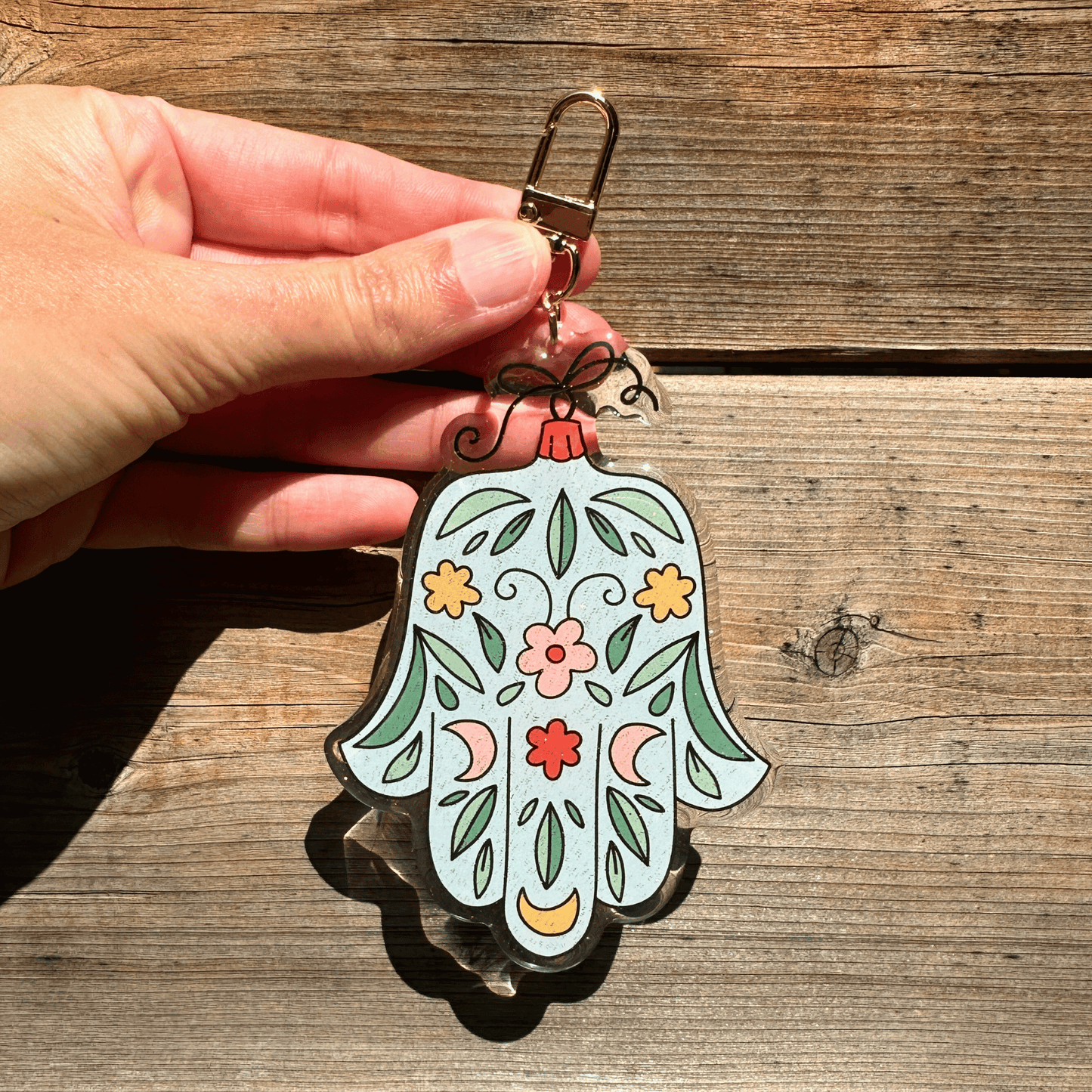 Hamsa Acrylic Glitter Key Chain