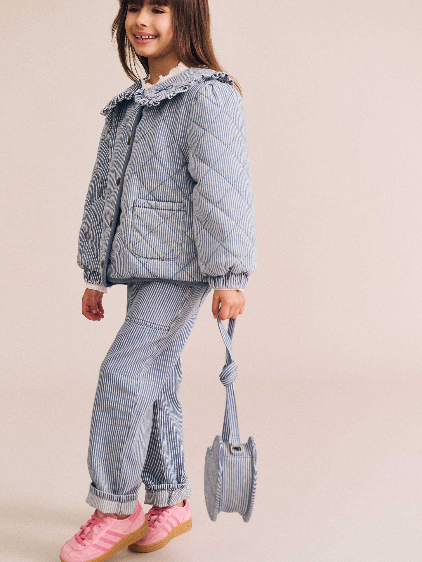 Vintage Bow Paperbag Denim Pants | Blue stripe | Huxbaby
