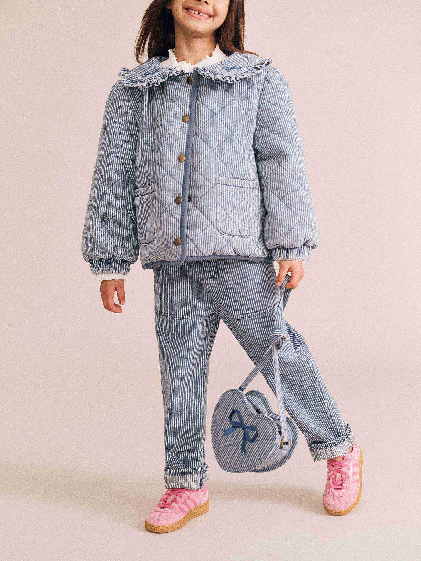 Vintage Bow Paperbag Denim Pants | Blue stripe | Huxbaby