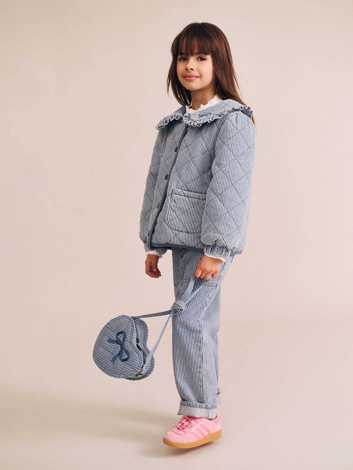 Vintage Bow Collar Denim Jacket | Blue Stripe | Huxbaby