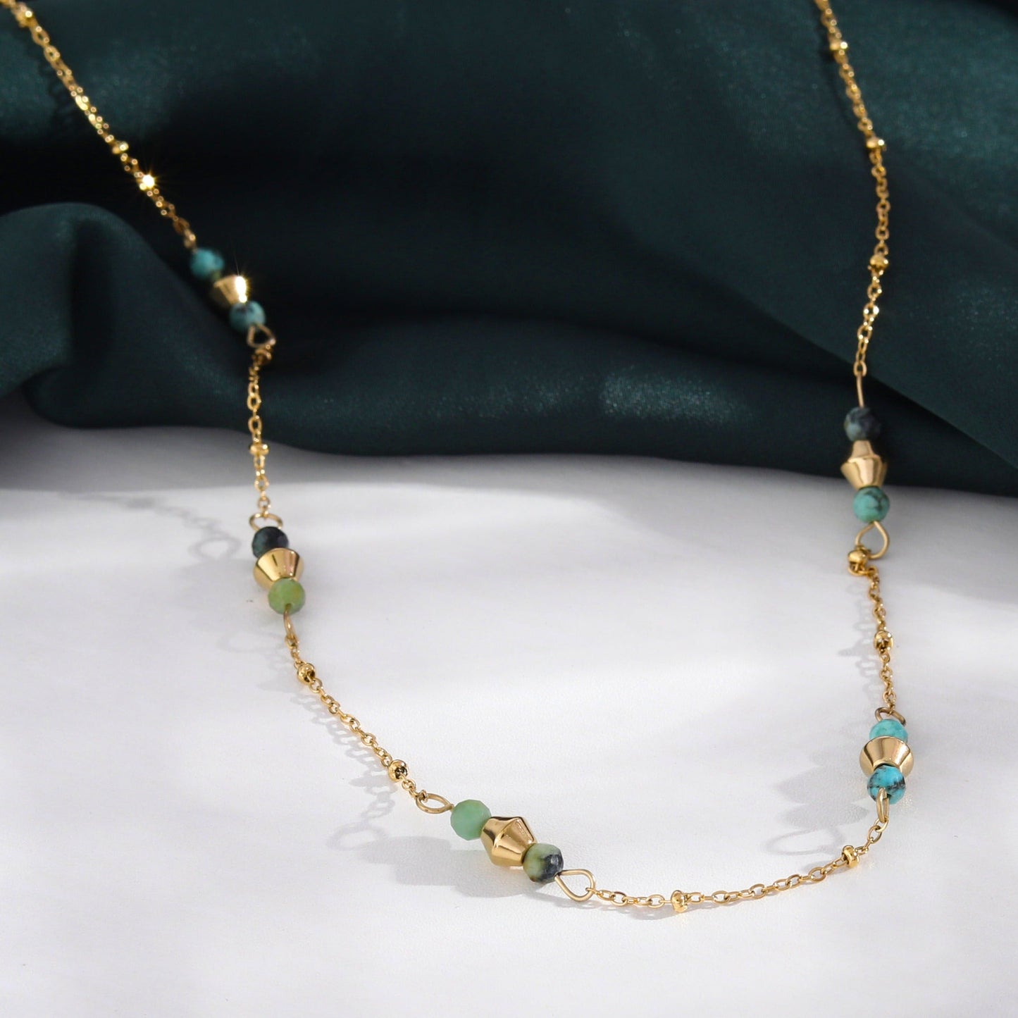IMANI: Dainty Gold Chain Necklace featuring Natural Stones