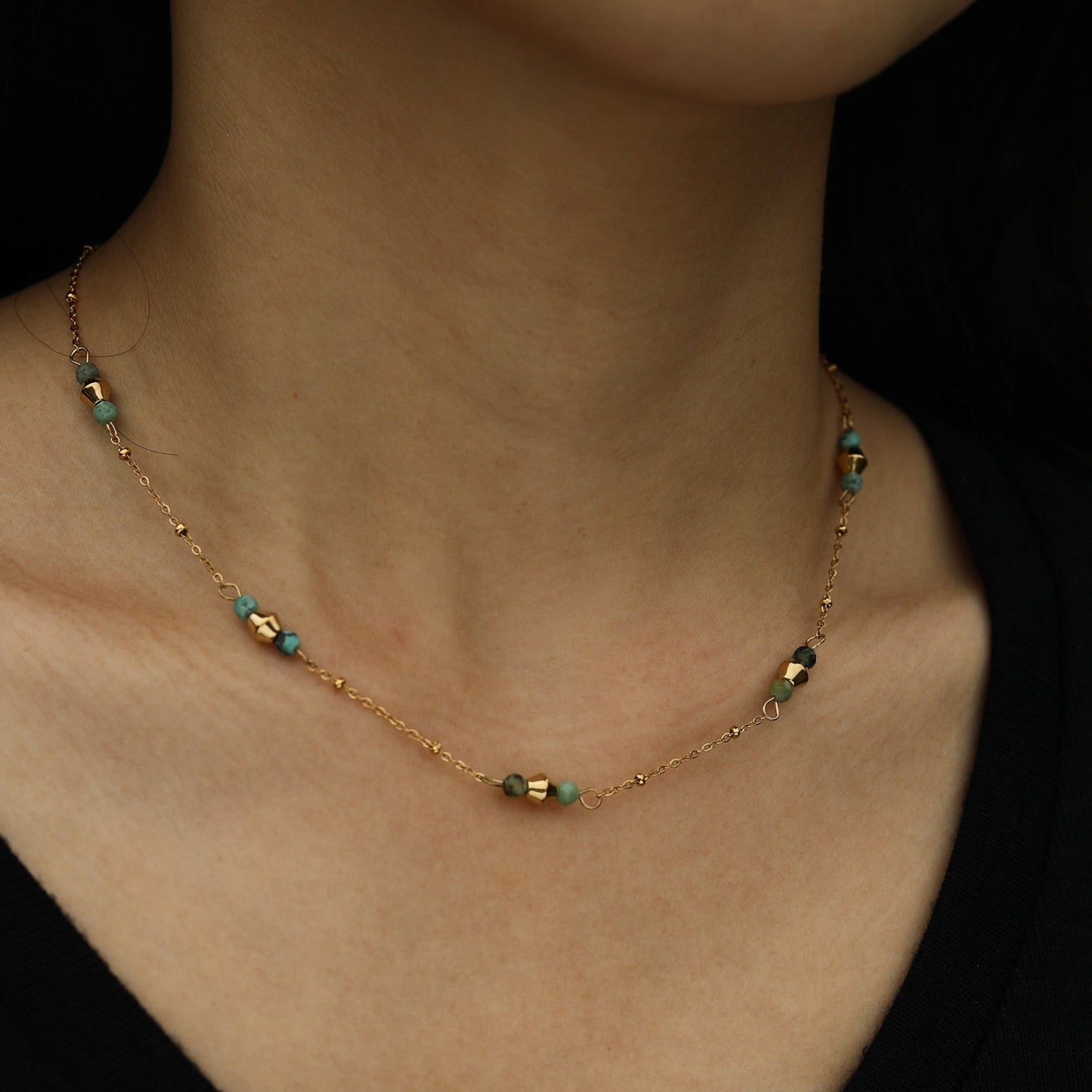 IMANI: Dainty Gold Chain Necklace featuring Natural Stones