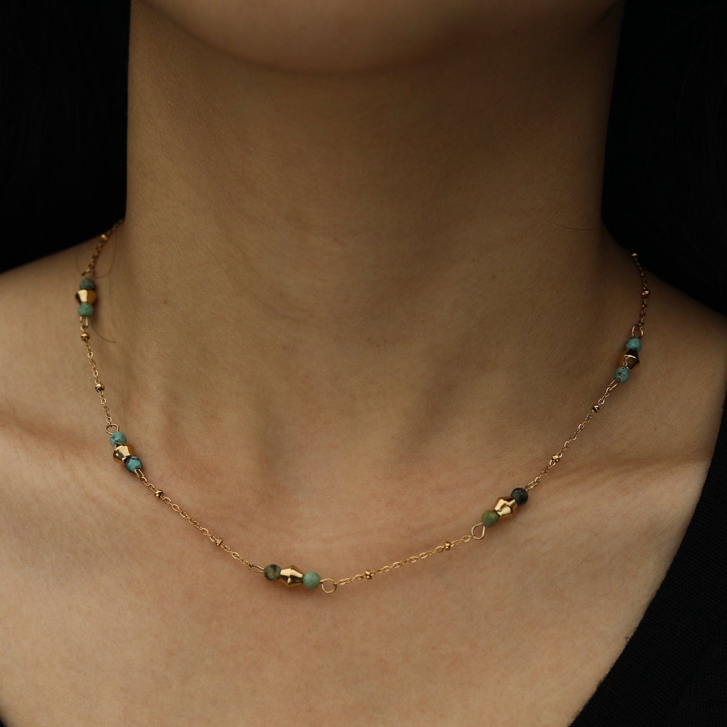 IMANI: Dainty Gold Chain Necklace featuring Natural Stones