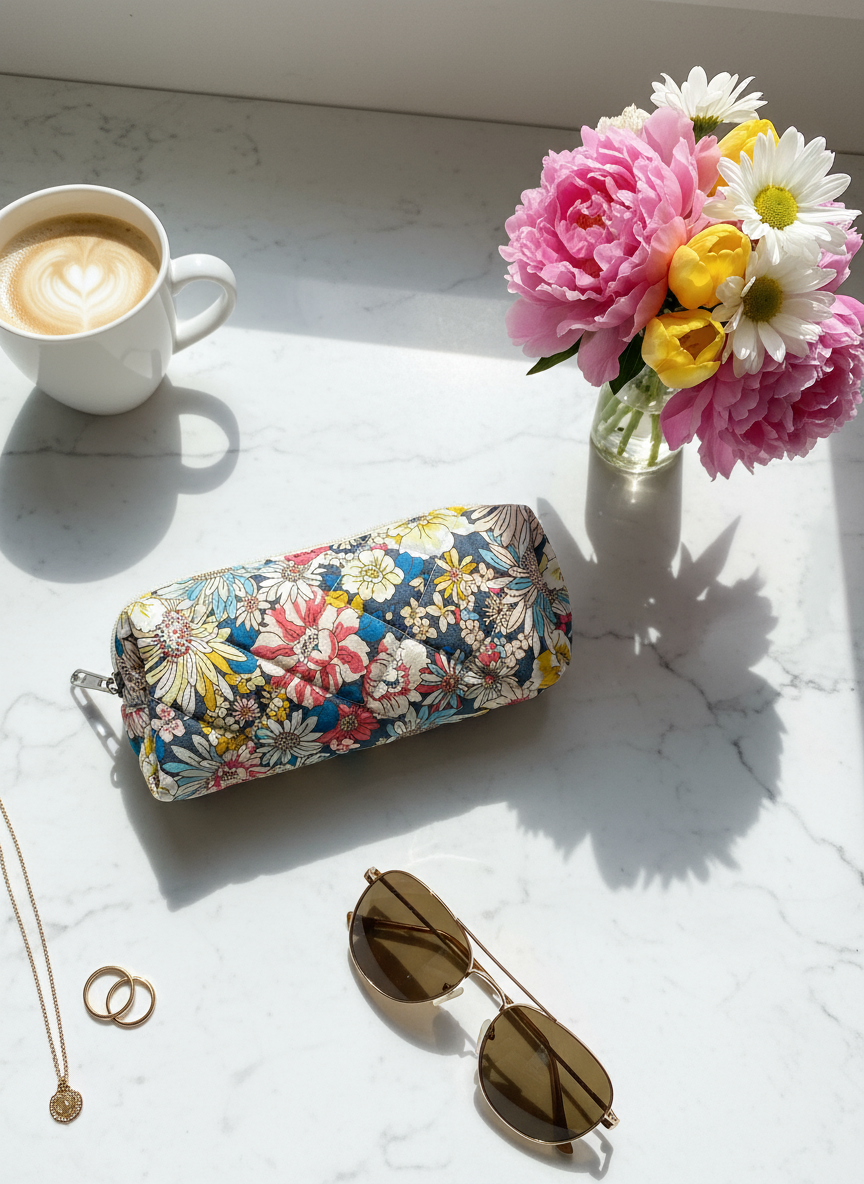 Floral Quilted Travel Case - Size Small