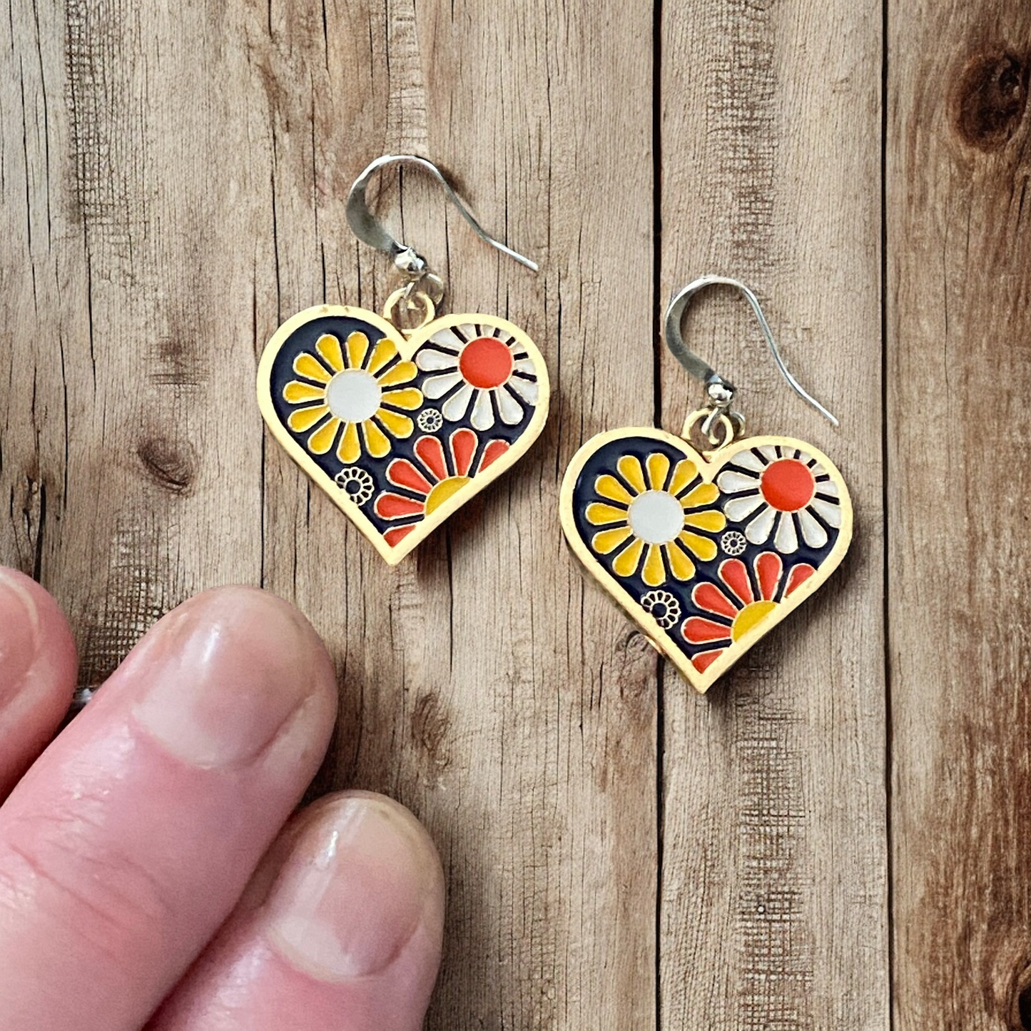 Retro Flower Power Earrings – Colorful Enamel Dangles