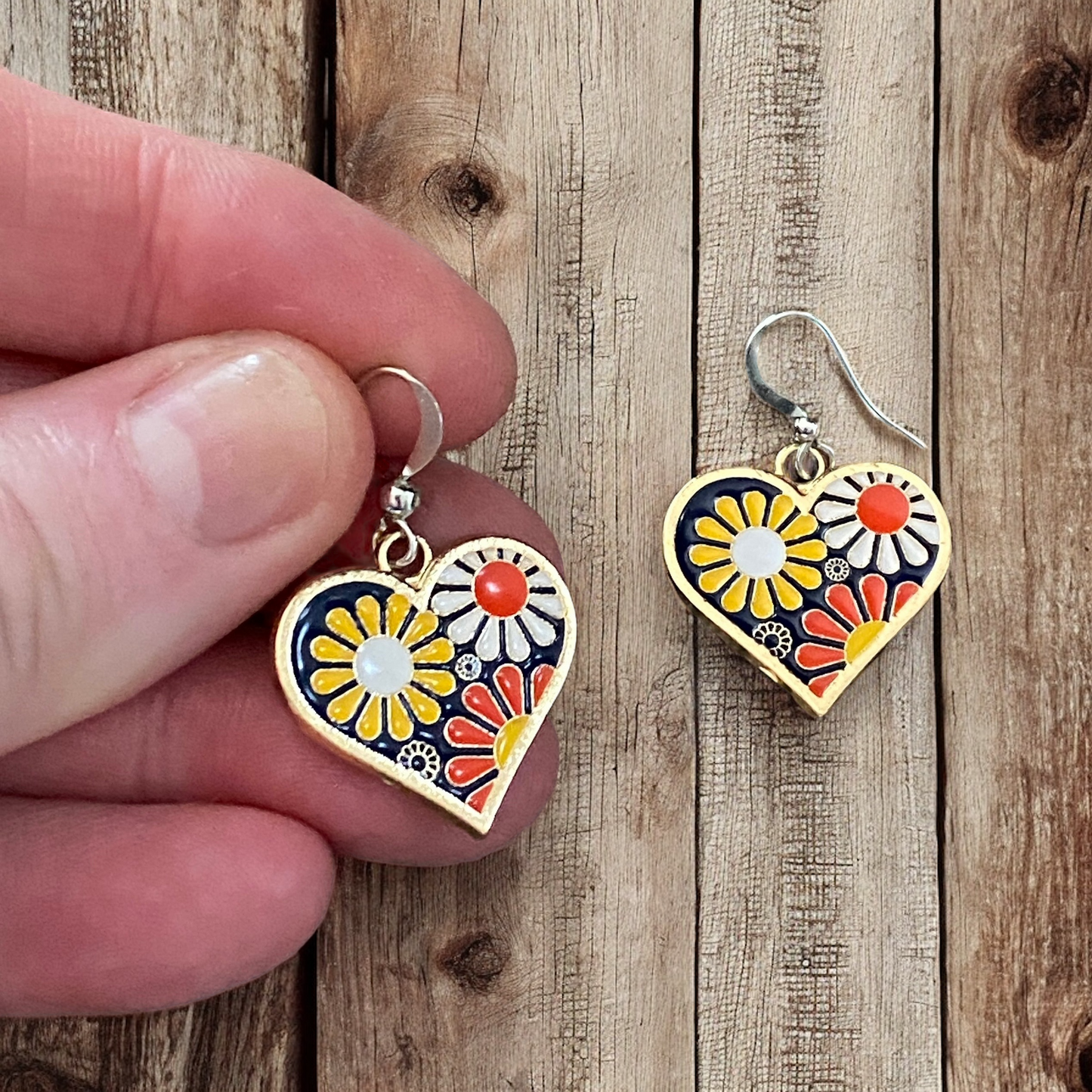 Retro Flower Power Earrings – Colorful Enamel Dangles