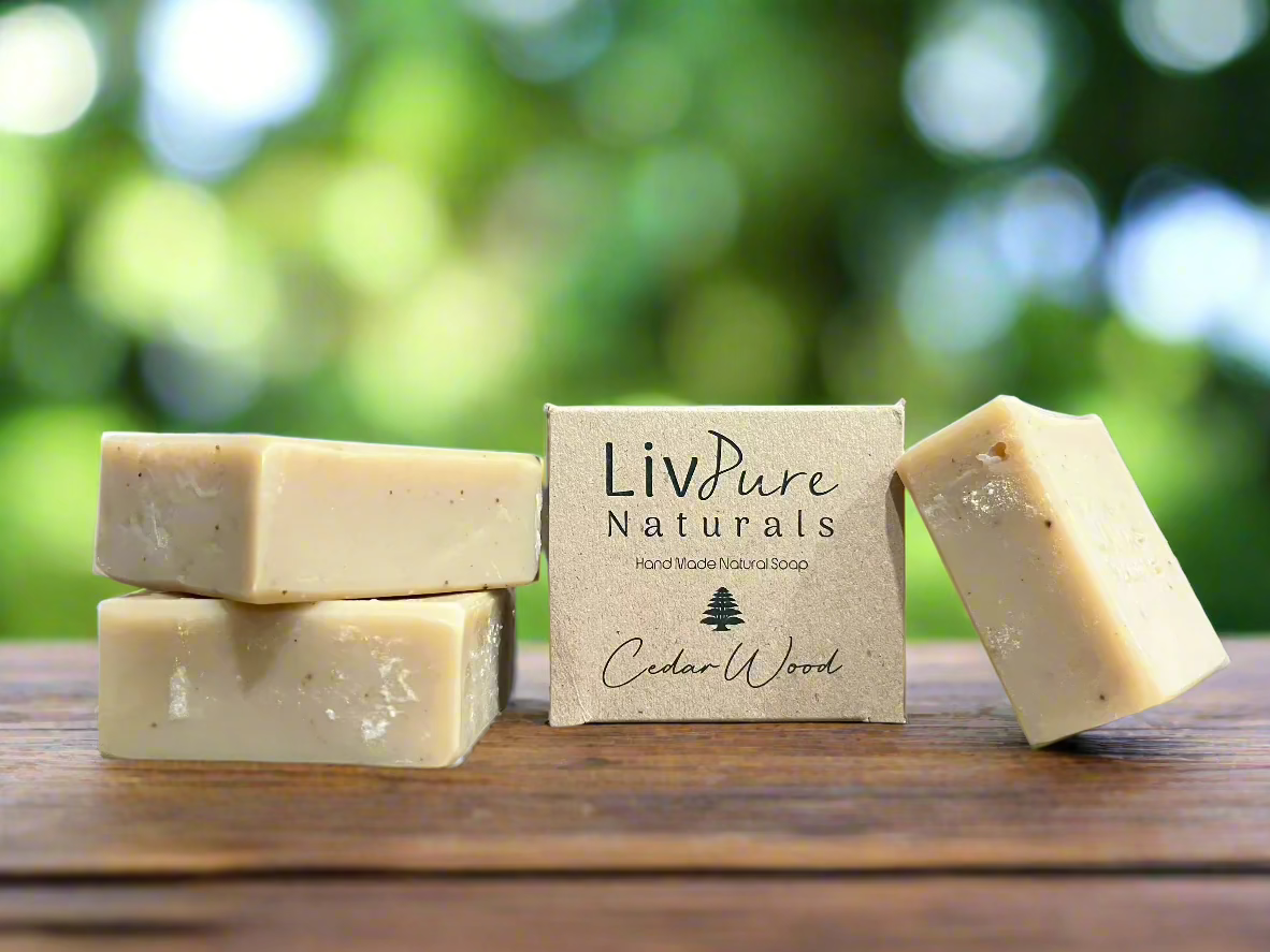 Cedar Wood-Olive Oil Soap | Woodsy Face & Body Bar with Gentle Exfoliation | Organic and Natural Bar Soap