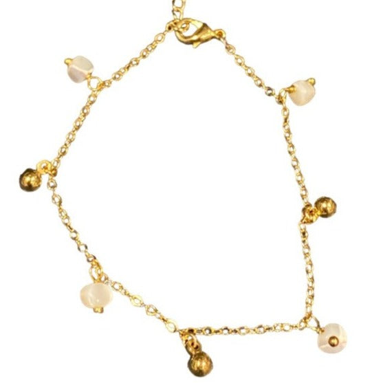 Mother Of Pearl & Droplet Bracelet In Gold Plate