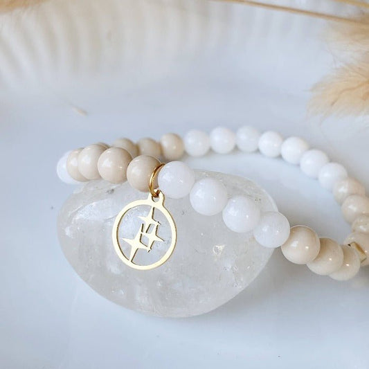 ORION | Bracelet en pierre de rivière, jade blanc et inox