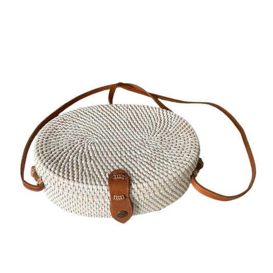 Oval Rattan Purse - White