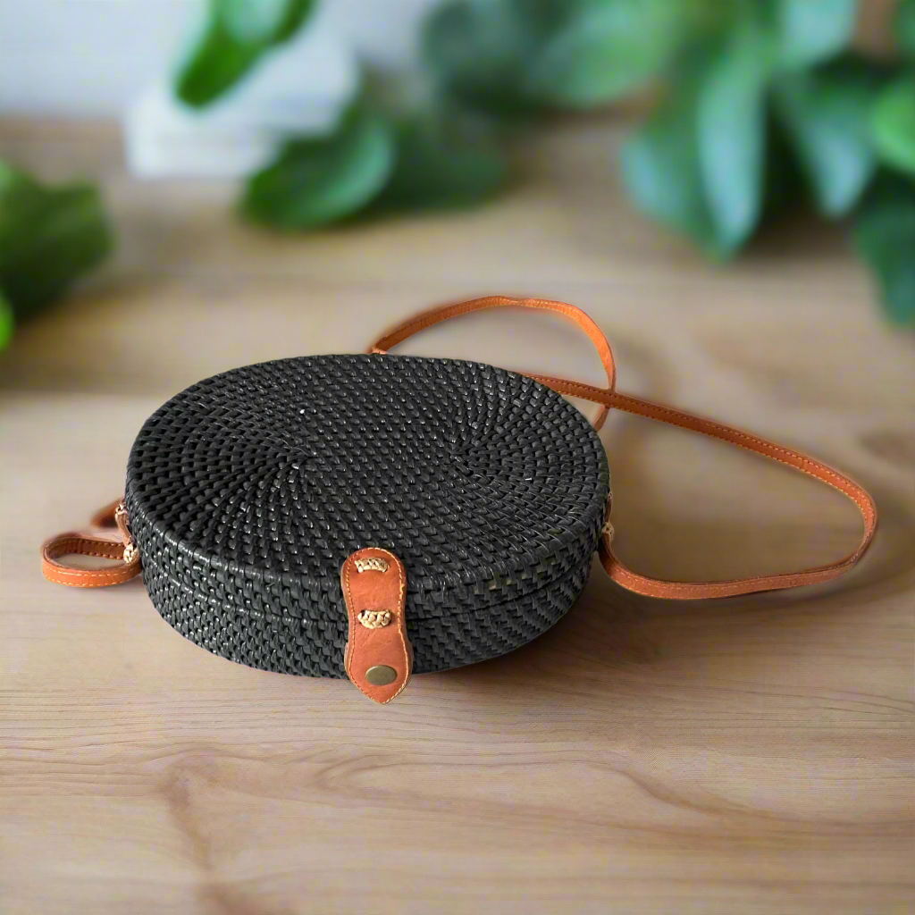 Oval Rattan Purse - Black
