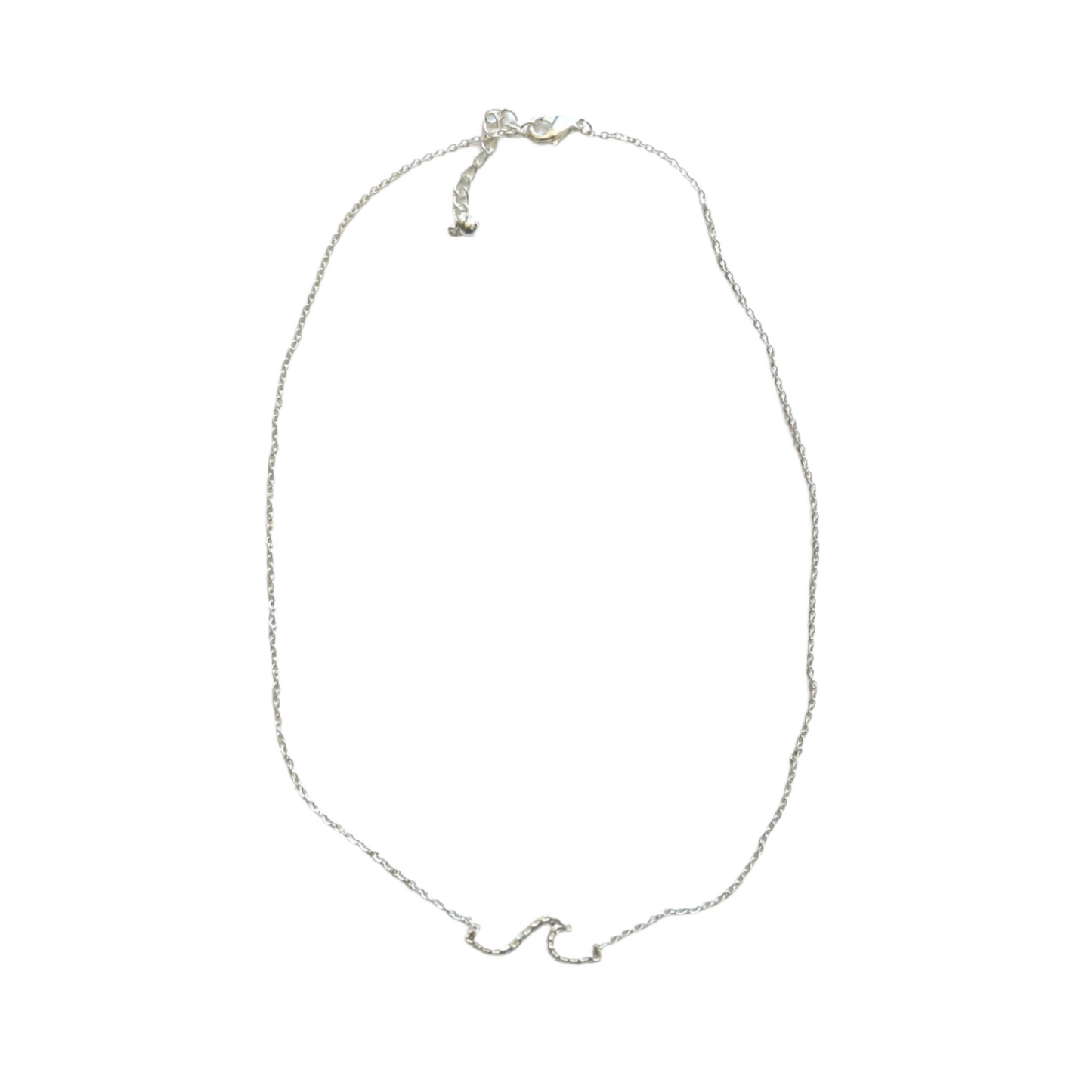 Chainlink Necklace with Wave Pendant - Silver Plate