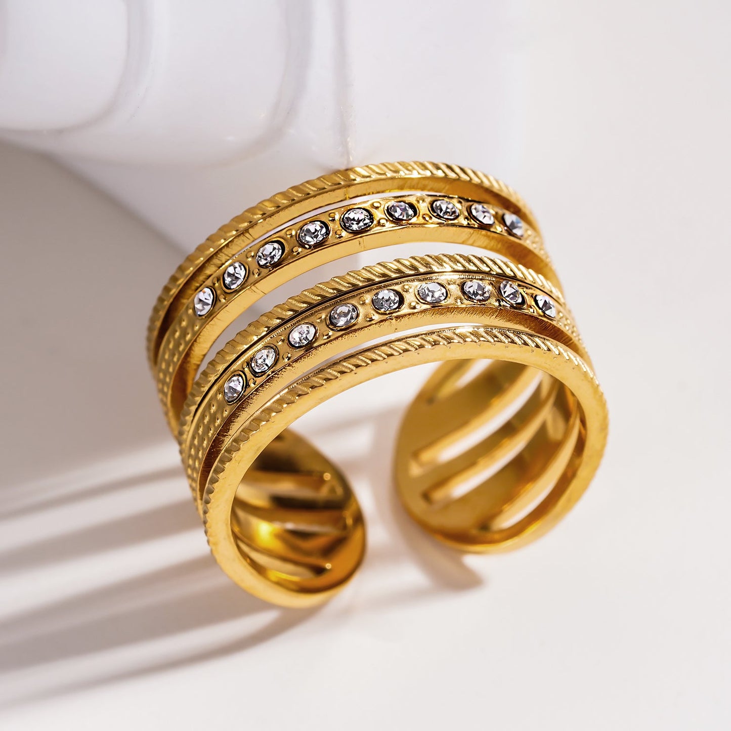 Multi Stacked Zirconia Embedded Textured Ring.