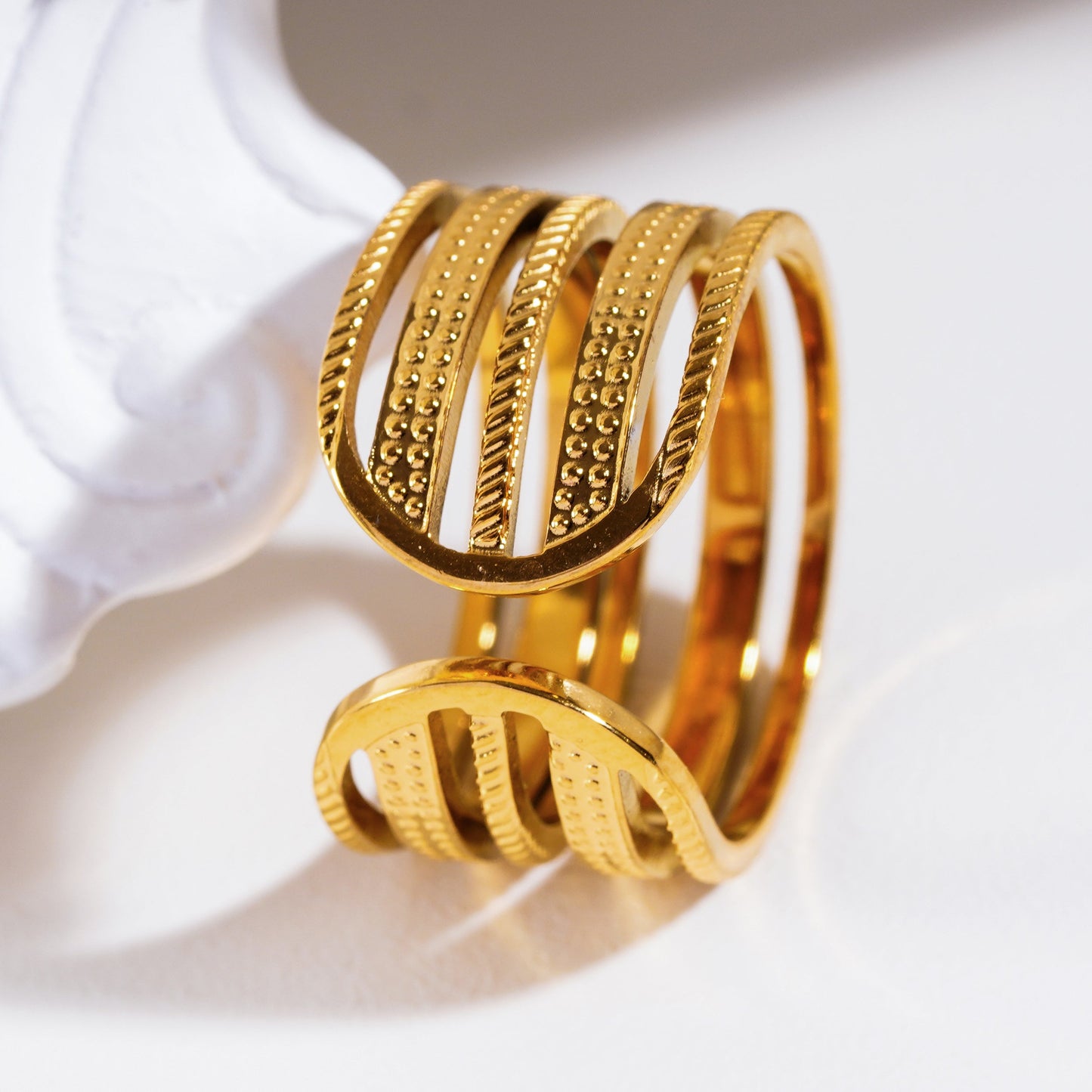 Multi Stacked Zirconia Embedded Textured Ring.