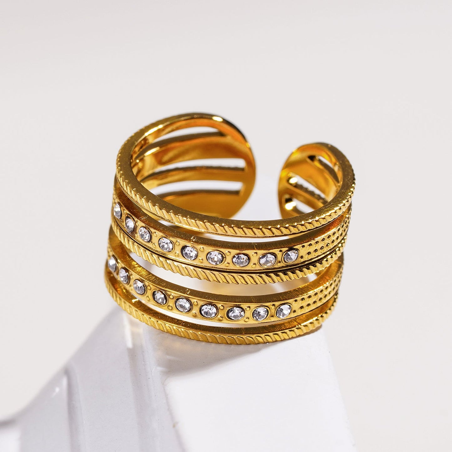 Multi Stacked Zirconia Embedded Textured Ring.