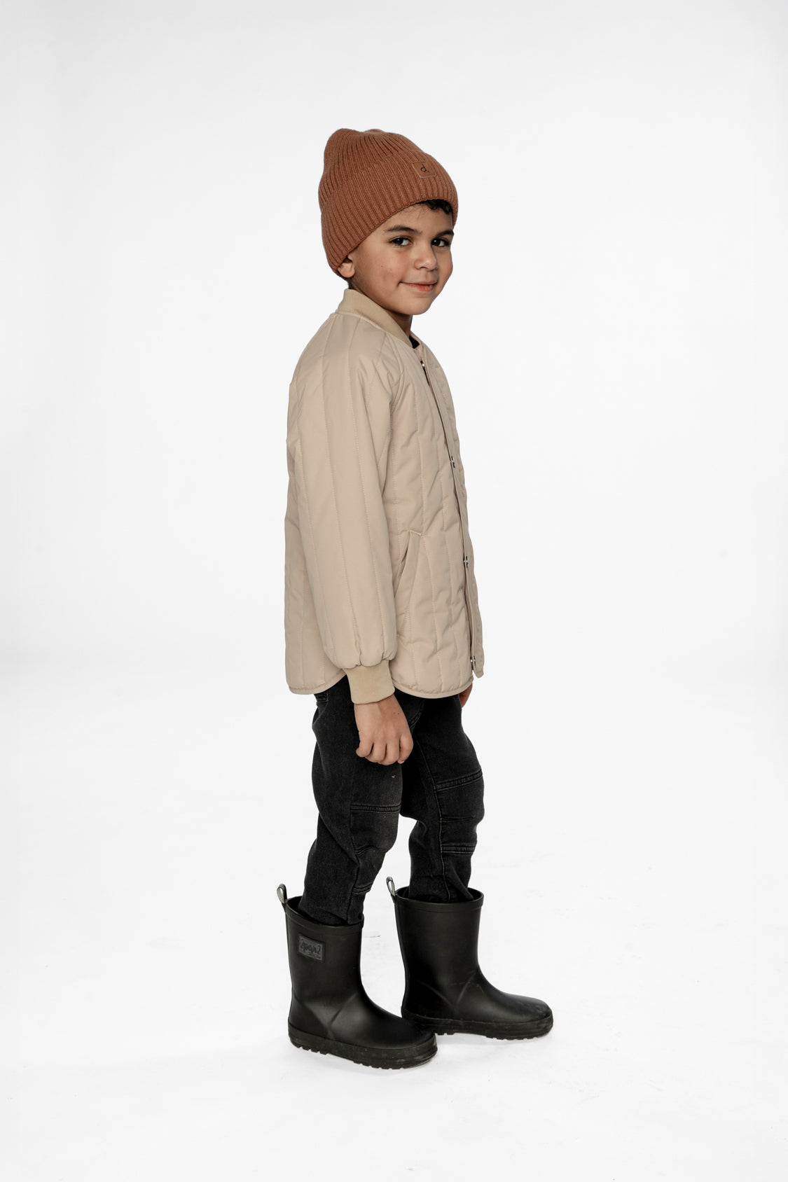 Quilted Raglan Sleeve Jacket Beige