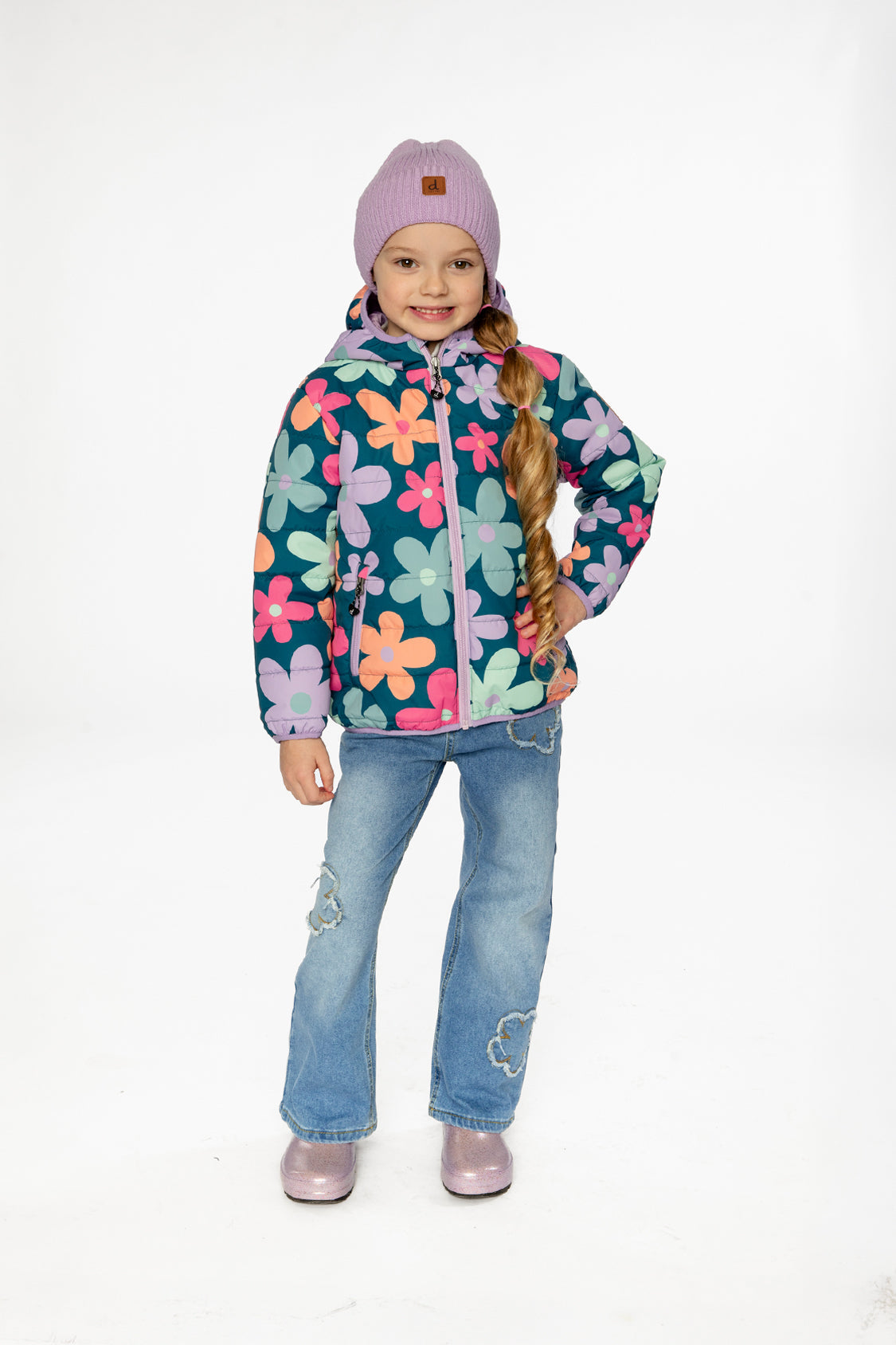 Quilted Mid-Season Jacket Green Floral Print