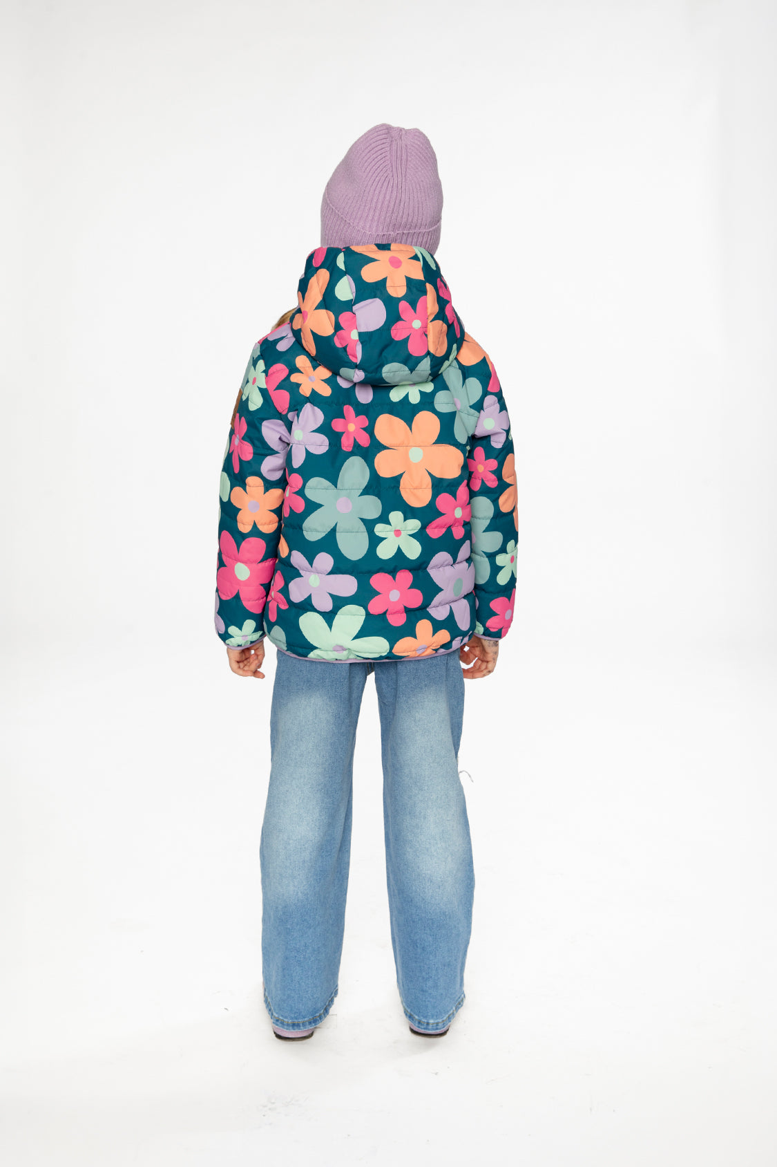 Quilted Mid-Season Jacket Green Floral Print