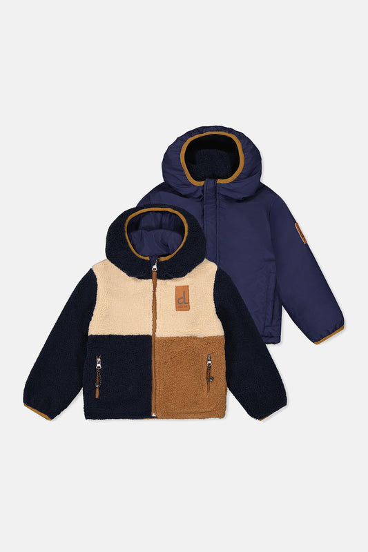Reversible Mid-Season Jacket Dark Blue, Beige And Brown