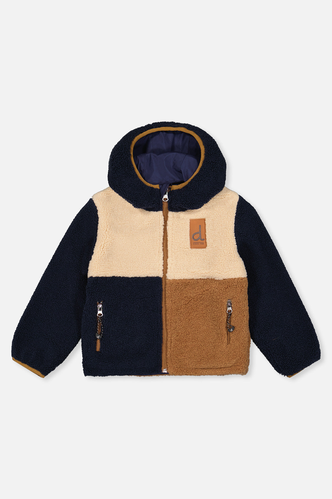 Reversible Mid-Season Jacket Dark Blue, Beige And Brown