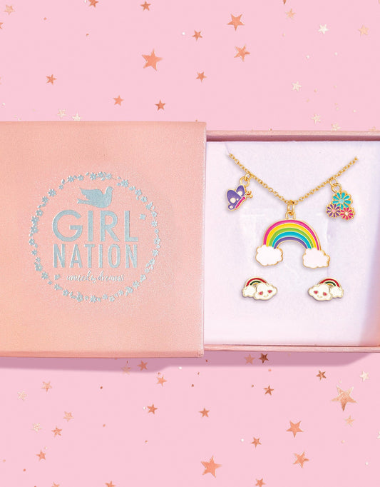 Necklace and Earring Gift Set - Cloud Luvs Rainbow - Girl Nation