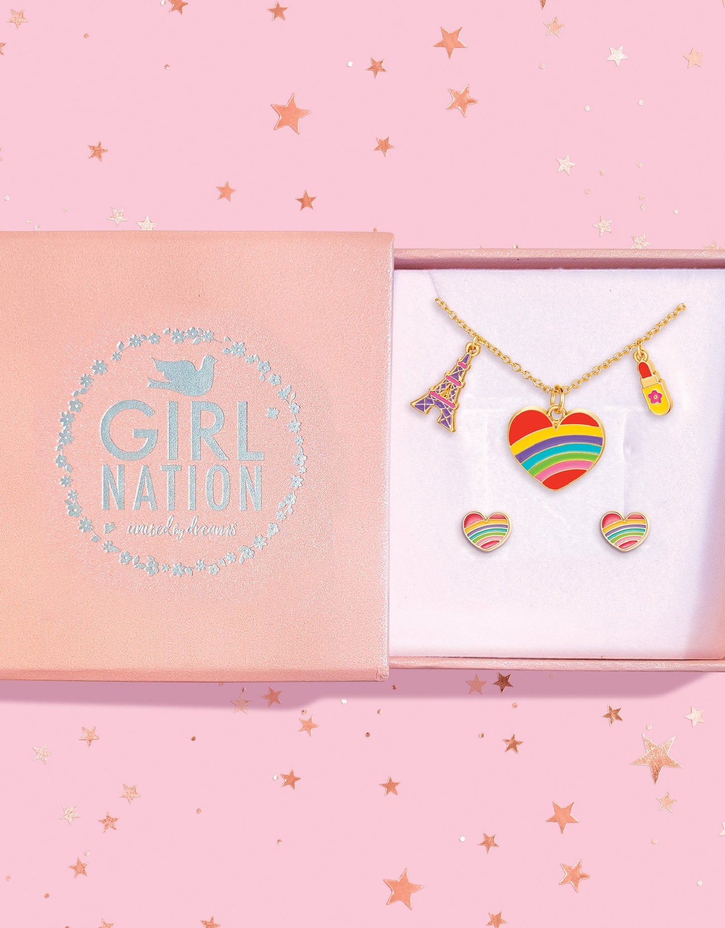 Necklace and Earring Gift Set - Rainbow Heart - Girl Nation