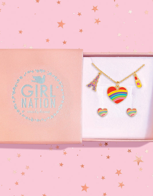 Necklace and Earring Gift Set - Rainbow Heart - Girl Nation