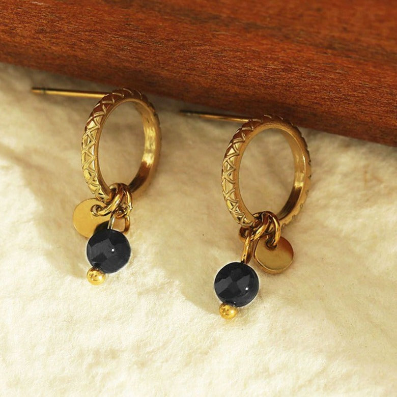 JAZMIN Black-Gold: Stud Earrings with Mini Charms