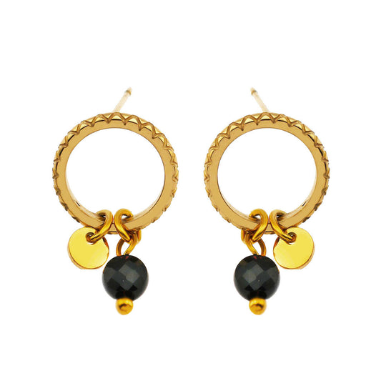 JAZMIN Black-Gold: Stud Earrings with Mini Charms