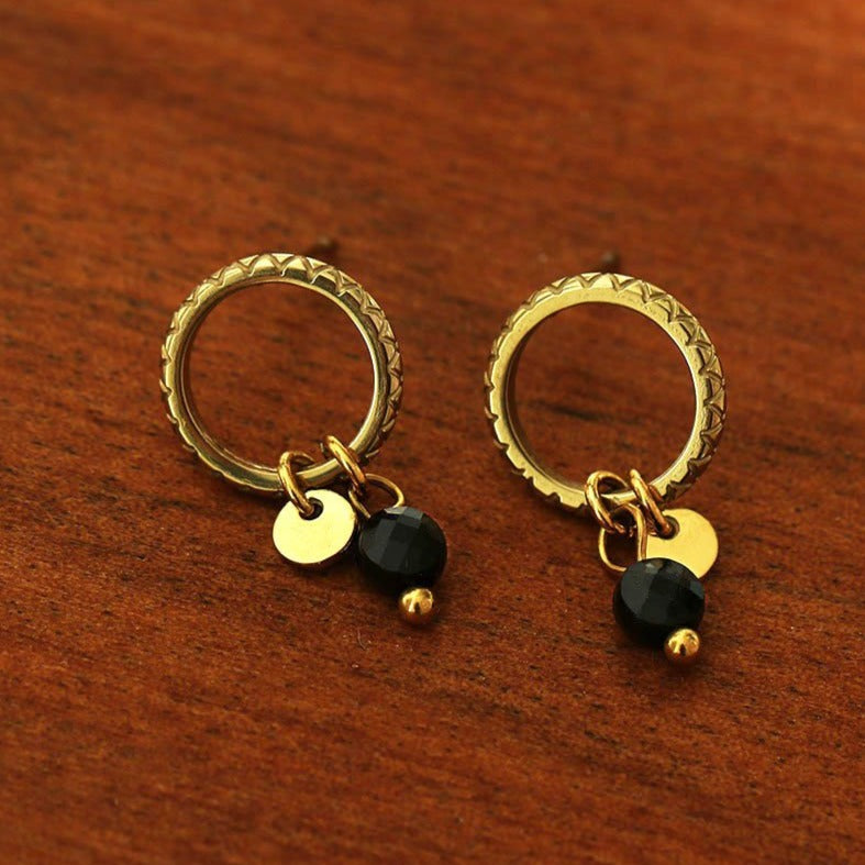 JAZMIN Black-Gold: Stud Earrings with Mini Charms