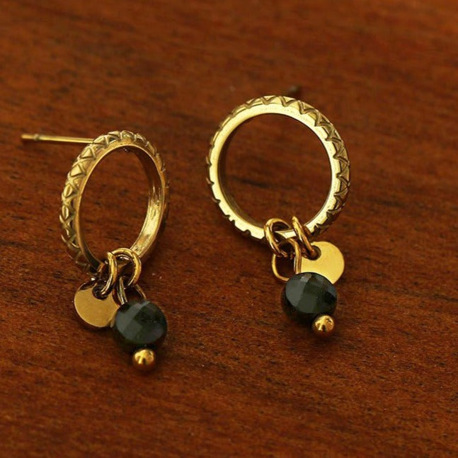 JAZMIN Black-Gold: Stud Earrings with Mini Charms